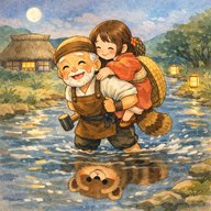 「狸の川渡り 」　鍛冶屋が一緒に川を渡った狸は…