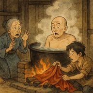 「坊（ぼん）さんの衣ば焼っこくった話」　愉快な孫におばあさんは困った困った