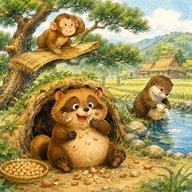 「むじなの知恵」　 仲良しのむじなと猿とカワウソが旅にでたが最終的にむじなが得を…