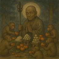 「猿と爺さん」　良いじぃさんが地蔵と間違えられて猿に連れられ…