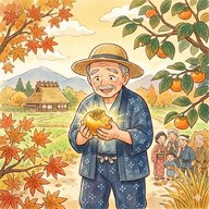 「金（きん）の柿」 殿様に渋い柿を渡して怒りを買った番人を追い出すと柿が金に
