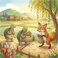 「亀と狐」　働き者の亀にズルい狐。かけっこで勝負することに…